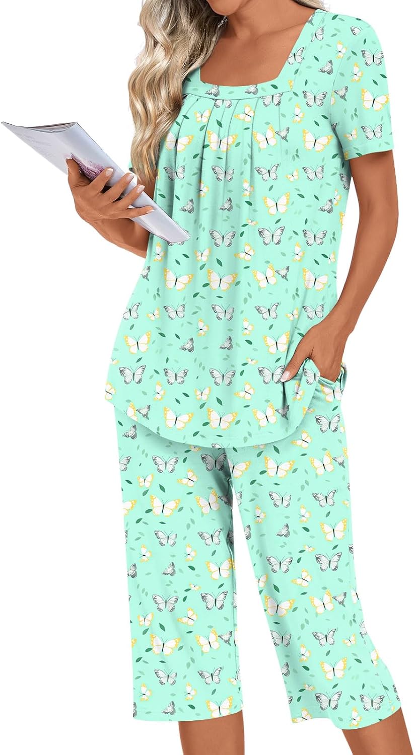 Women's Pajamas Sets Summer Short Sleeve Soft 2 Piece Lounge Sleepwear Pjs