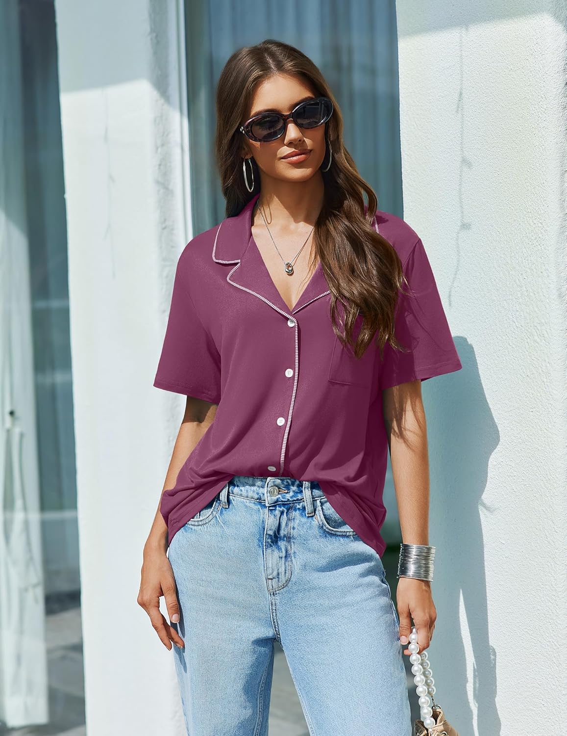 Women's Set 2 Piece Pjs Short Sleeve Sleepwear Button Down Lounge Shorts Sets Women's Set 2 Piece Pjs Short Sleeve Sleepwear Button Down Lounge Shorts Sets