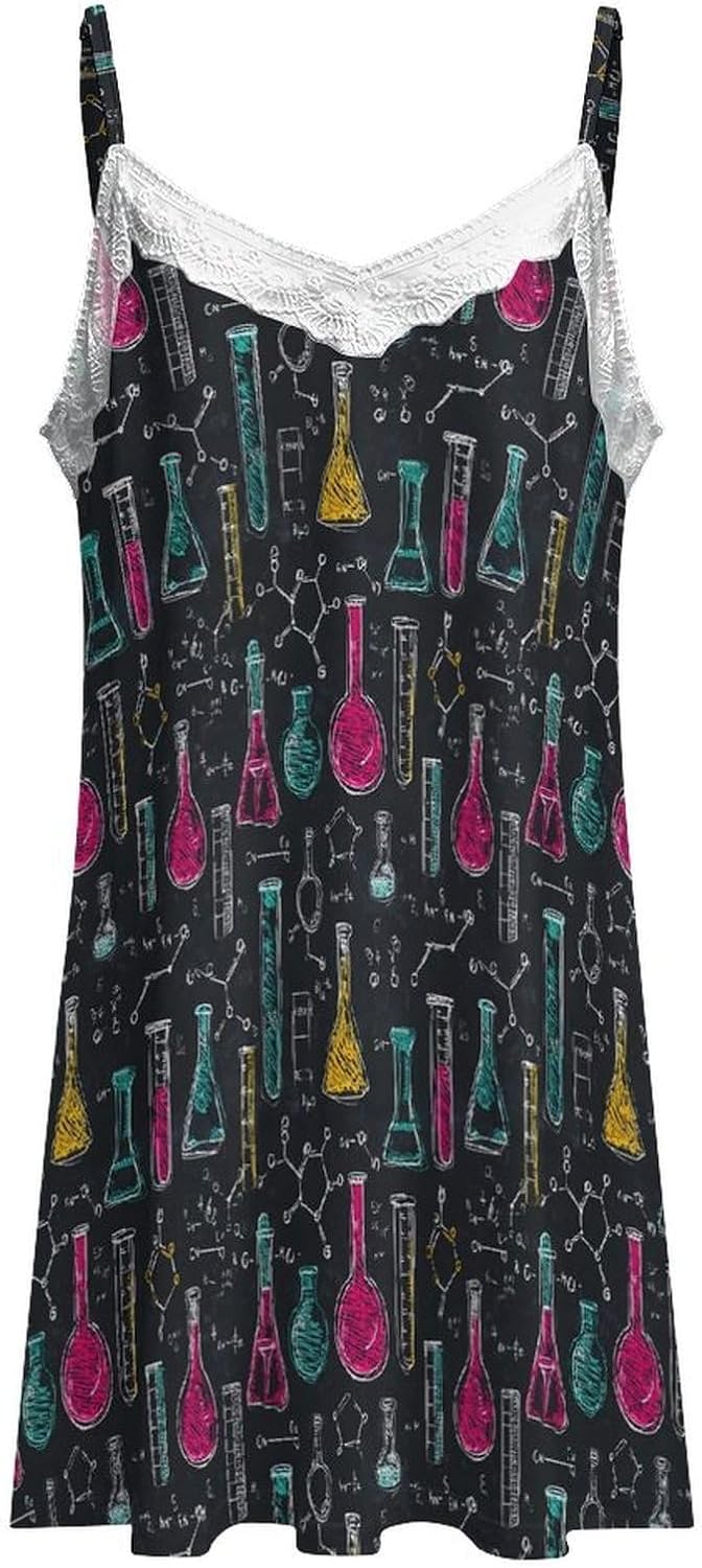 Women's Science Sketch Print Nightgowns Sleeveless Sleepwear Spaghetti Strap Sleep Dress
