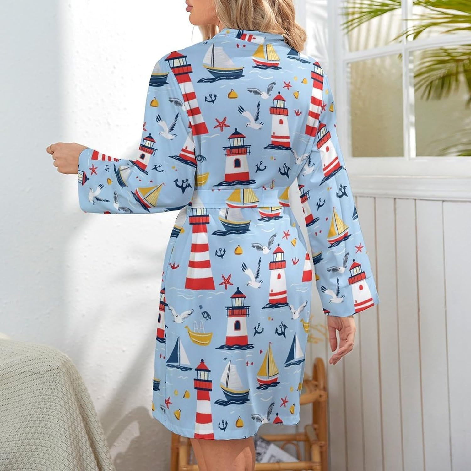 Women's Seagull Lighthouse Anchor Print Short Robes - Bathrobe Nightgown Sleepwear Loungewear Dressing Gown Women's Seagull Lighthouse Anchor Print Short Robes - Bathrobe Nightgown Sleepwear Loungewear Dressing Gown