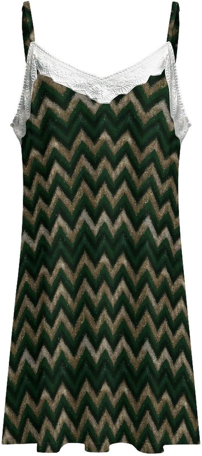Women's Vintage Chevron Zigzag Pattern Print Nightgowns Sleeveless Sleepwear Spaghetti Strap Sleep Dress