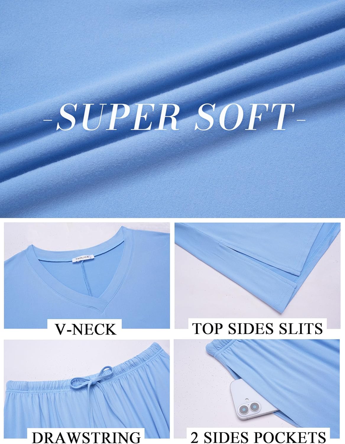 Women's 2 Packs Lounge Sets Short Sleeve Pajamas Set V Neck Top and Long Pants Comfy Pjs Outifts with Pockets Women's 2 Packs Lounge Sets Short Sleeve Pajamas Set V Neck Top and Long Pants Comfy Pjs Outifts with Pockets
