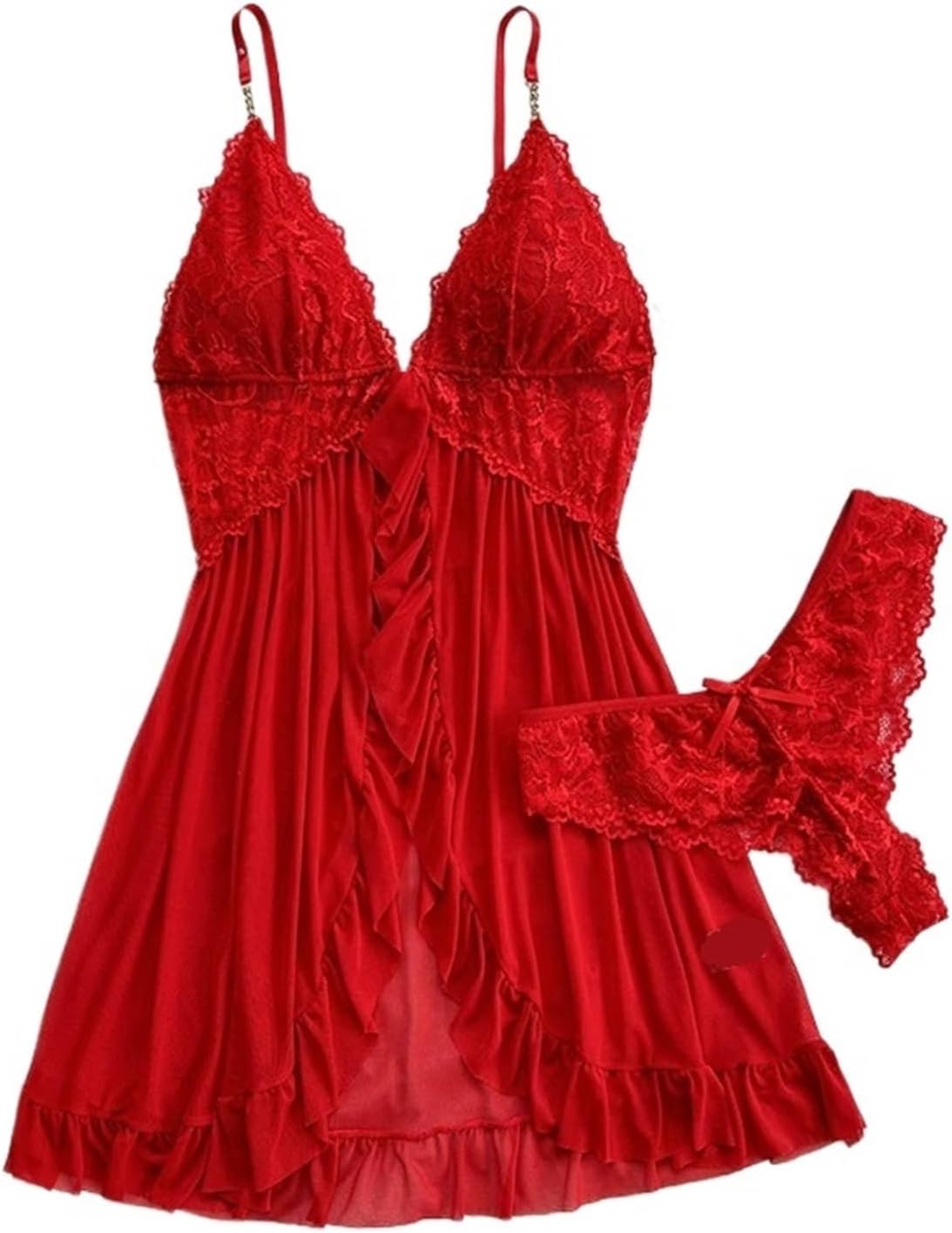 Women's Thin Style G-String Ruffle Trim Lingerie Set Women Nightgowns Sleeveless Sleepwear Sexy V-Neck Bra Women's Thin Style G-String Ruffle Trim Lingerie Set Women Nightgowns Sleeveless Sleepwear Sexy V-Neck Bra