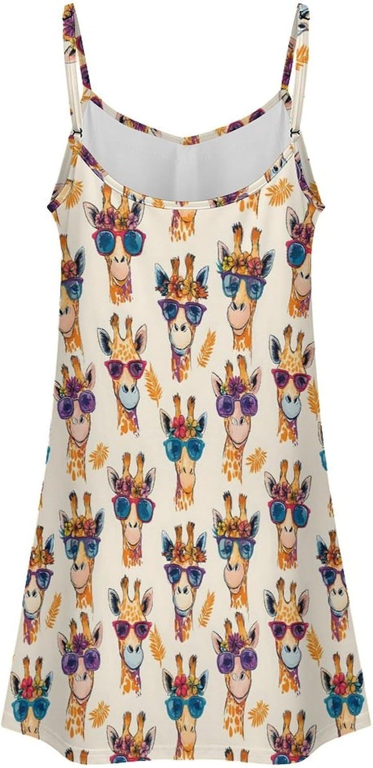 Women's Cool Sunglasses Print Nightgowns Sleeveless Sleepwear Spaghetti Strap Sleep Dress Women's Cool Sunglasses Print Nightgowns Sleeveless Sleepwear Spaghetti Strap Sleep Dress