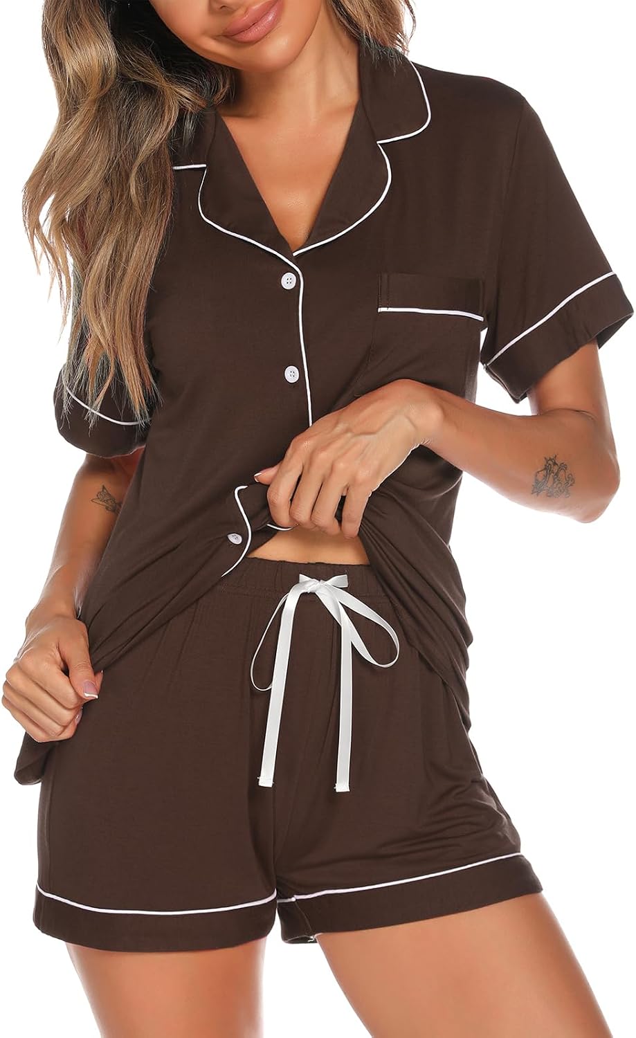 Women's Button Up Pajama Set Shorts Short Sleeve Sleepwear 2 Pice Pjs Sets