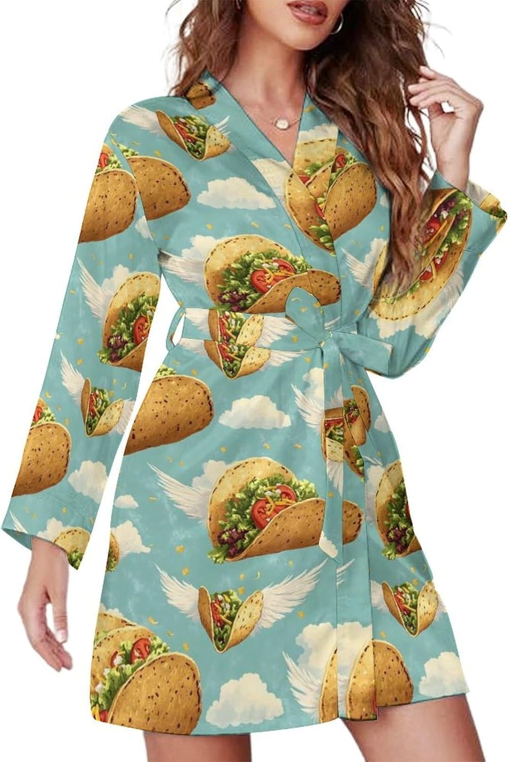 Women's Taco Wings Print Short Robes - Bathrobe Nightgown Sleepwear Loungewear Dressing Gown Women's Taco Wings Print Short Robes - Bathrobe Nightgown Sleepwear Loungewear Dressing Gown