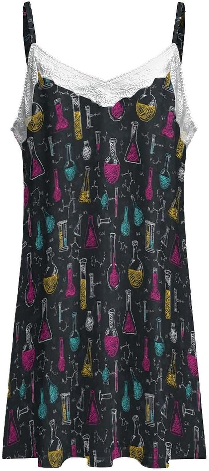 Women's Chemistry Theme Background Print Nightgowns Sleeveless Sleepwear Spaghetti Strap Sleep Dress