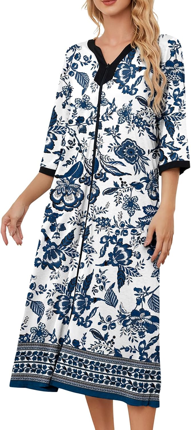 Women's Moo Nightgown House Dress Zip up Robes Long Lounge House Coat Women Women's Moo Nightgown House Dress Zip up Robes Long Lounge House Coat Women