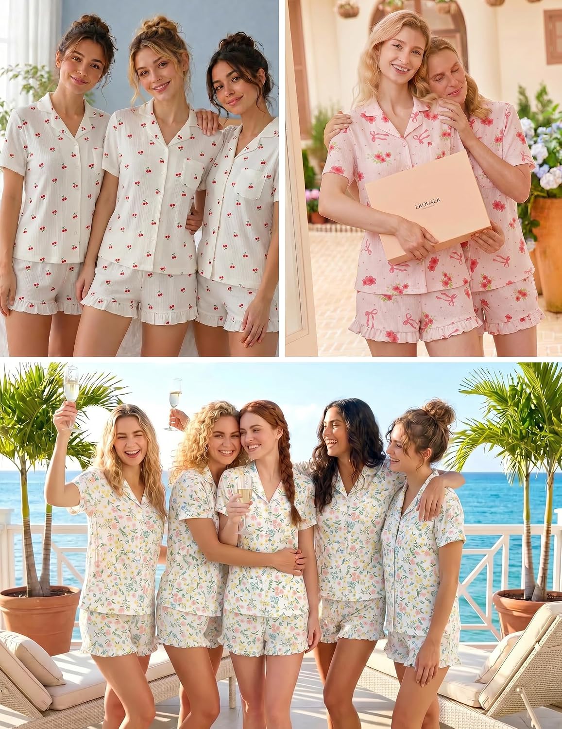 Women's Pajamas Sets Button Down Pjs Cute Short Sleeve Sleepwear Pointelle Fabric Pyjama,Ruffle Edges Shorts...